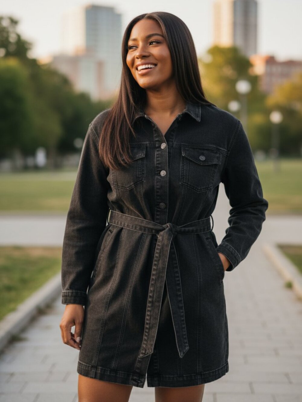 Eloquii long black belted trench coat size 18